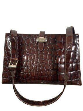 Furla Croc-Embossed Genuine Leather Shoulder Bag Made In Italy Brown Elegant